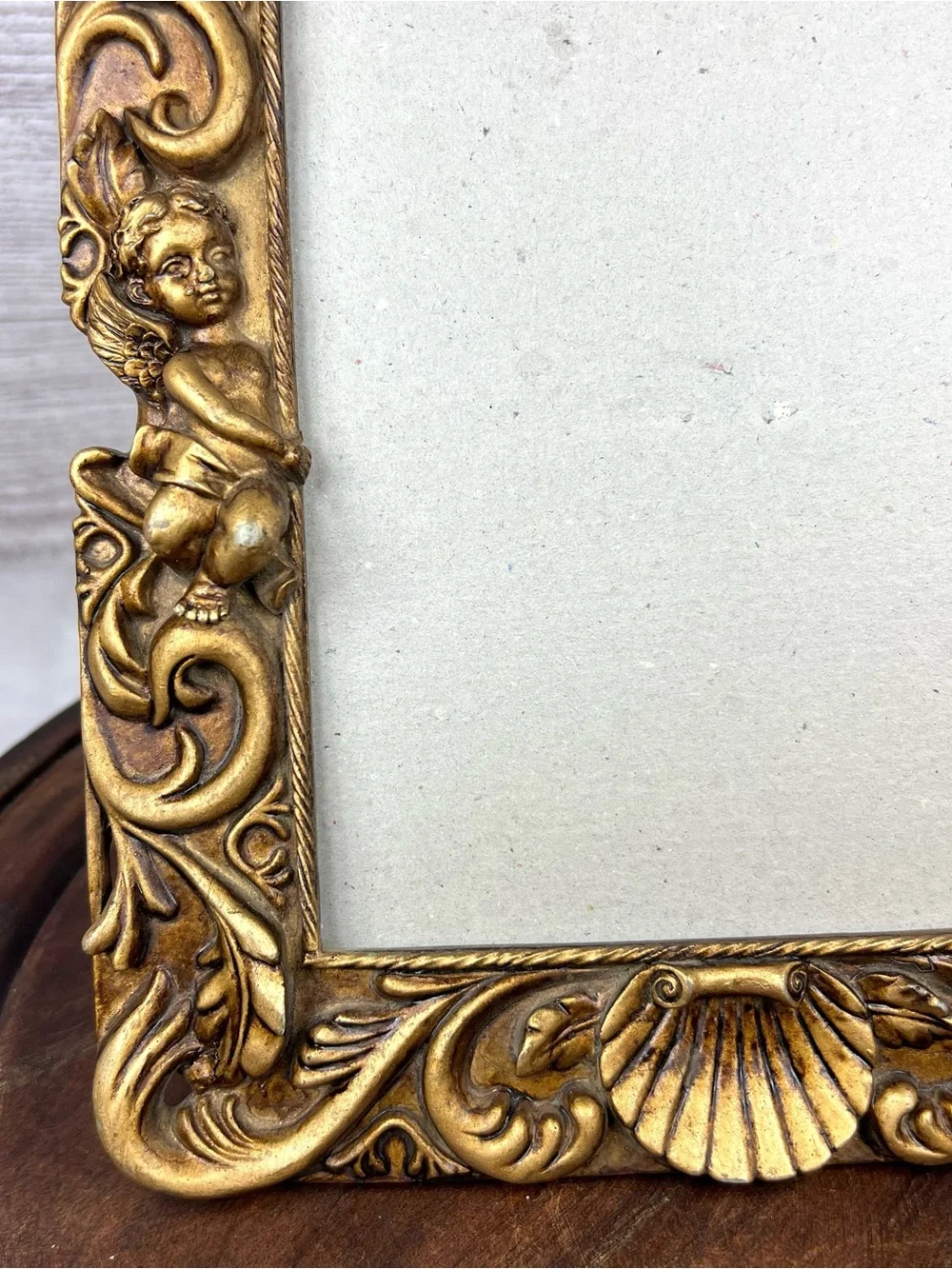 Vintage Gold Cherub Picture Frame Rococo Baroque Shell Filigree Angel 90s